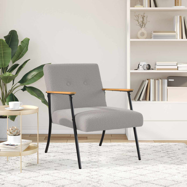Vidaxl fauteuil lichtgrijs krullend wol-achtig stof