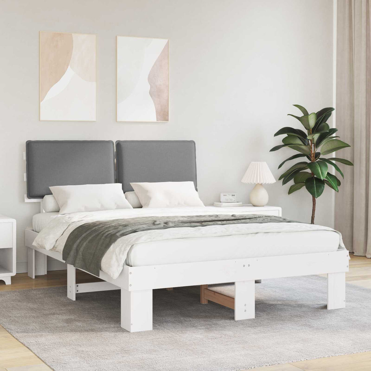 Vidaxl bedframe met gevoerd hoofdgedeelte lichtgrijs 135 x 190 cm
