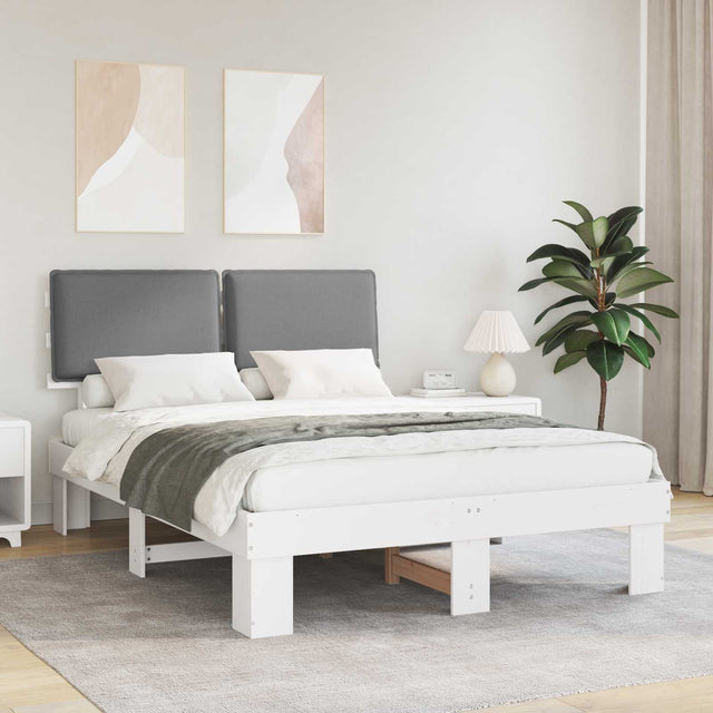 Vidaxl bedframe met gevoerd hoofdgedeelte lichtgrijs 135 x 190 cm