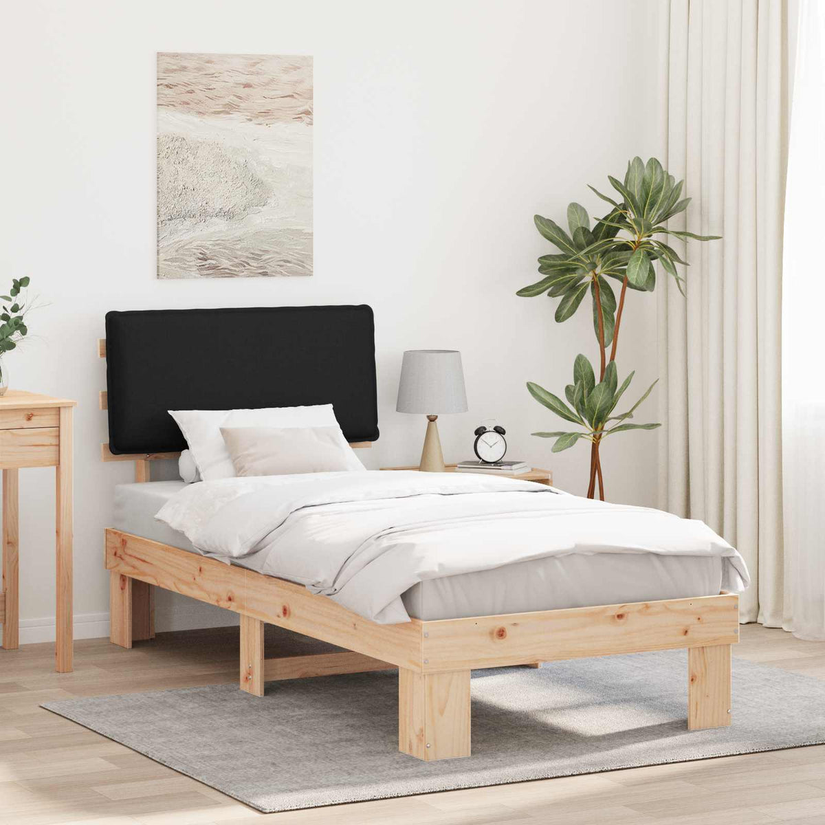 Vidaxl bedframe met gevoerd hoofdgedeelte zwart 90 x 200 cm