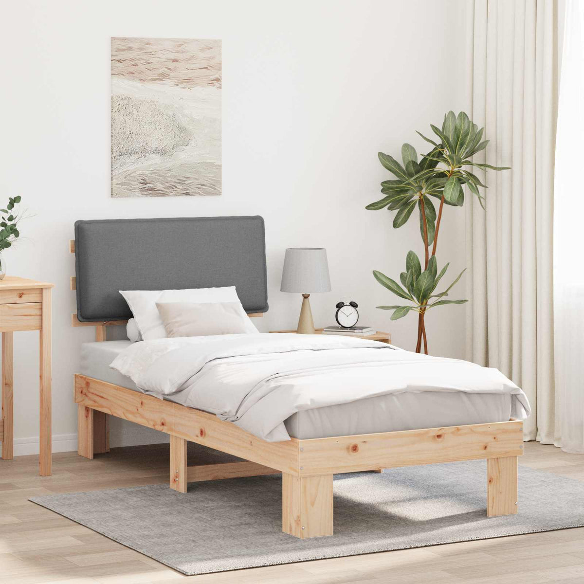 Vidaxl bedframe met gevoerd hoofdgedeelte lichtgrijs 90 x 190 cm