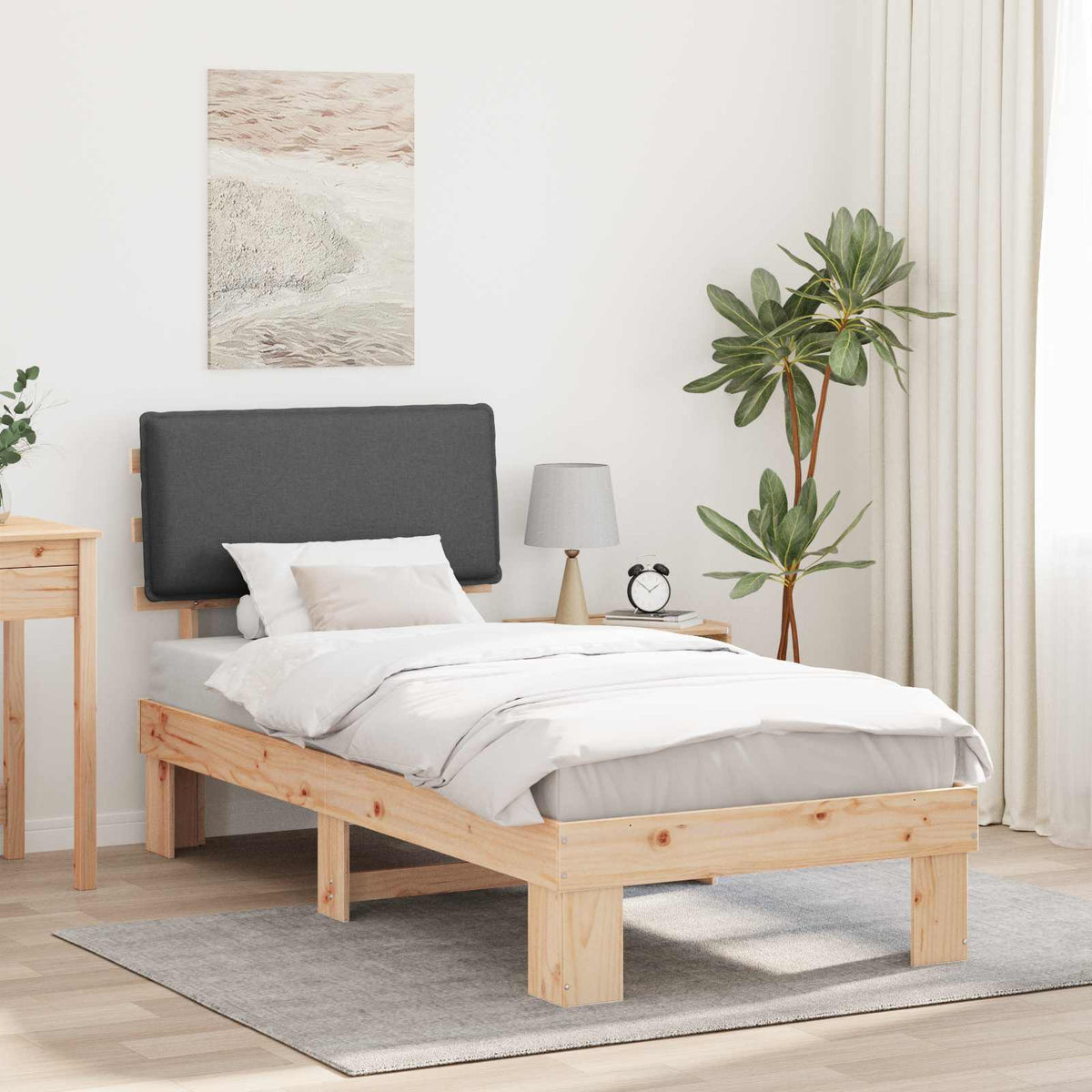 Vidaxl bedframe met gevoerd hoofdgedeelte donkergrijs 90 x 190 cm