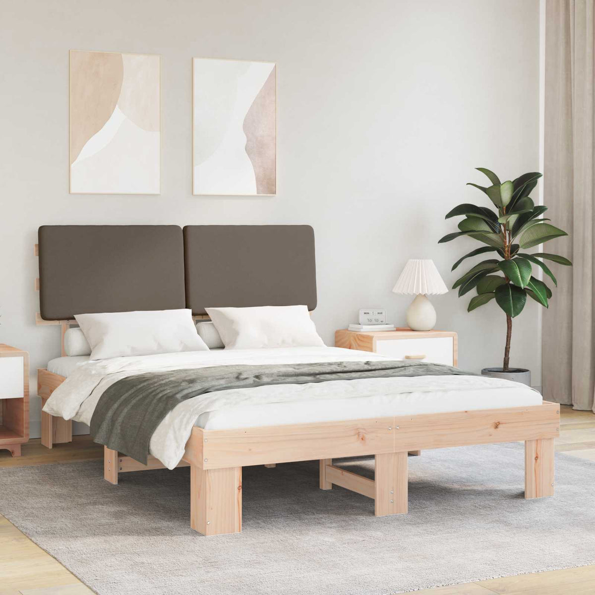 Vidaxl bedframe met gevoerd hoofdgedeelte taupe 135 x 190 cm