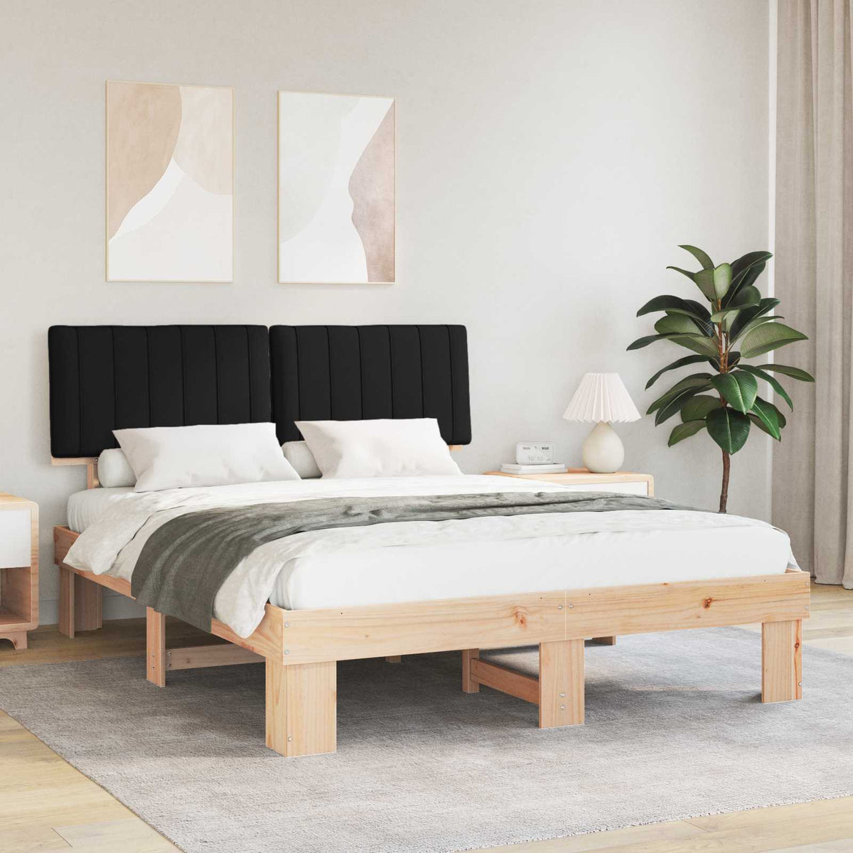 Vidaxl bedframe met gevoerd hoofdgedeelte zwart 150 x 200 cm