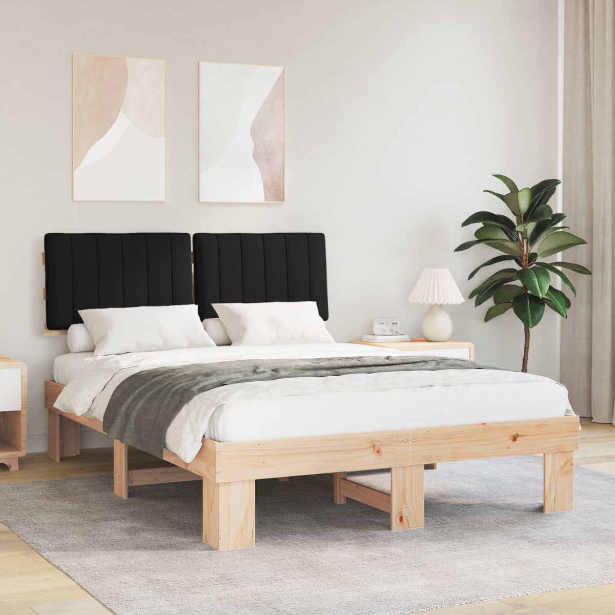 Vidaxl bedframe met gevoerd hoofdgedeelte zwart 135 x 190 cm