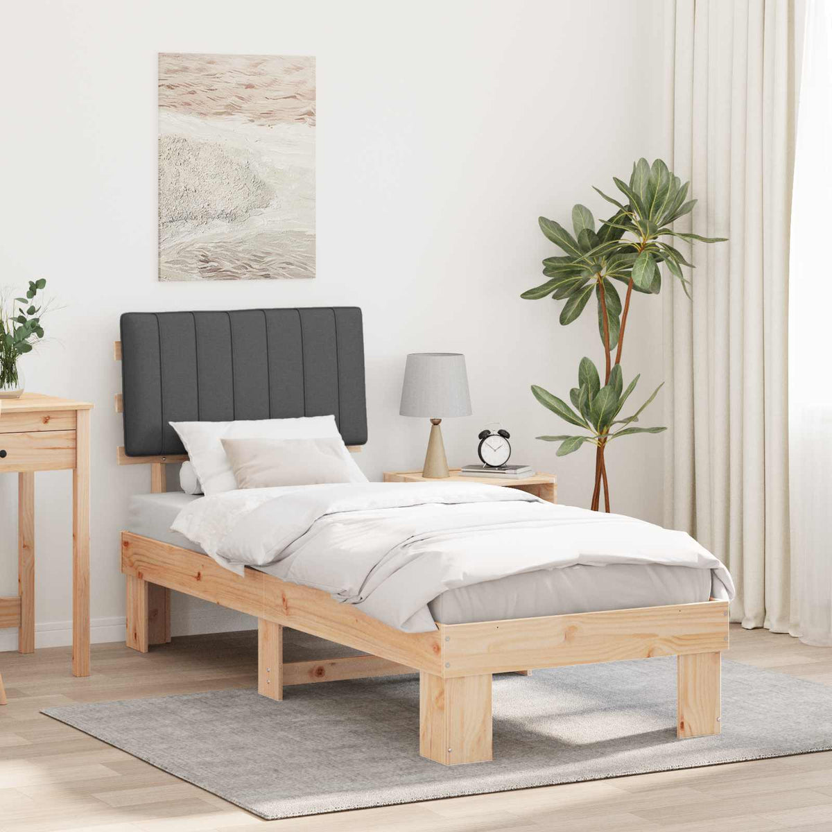 Vidaxl bedframe met gevoerd hoofdgedeelte donkergrijs 80 x 200 cm