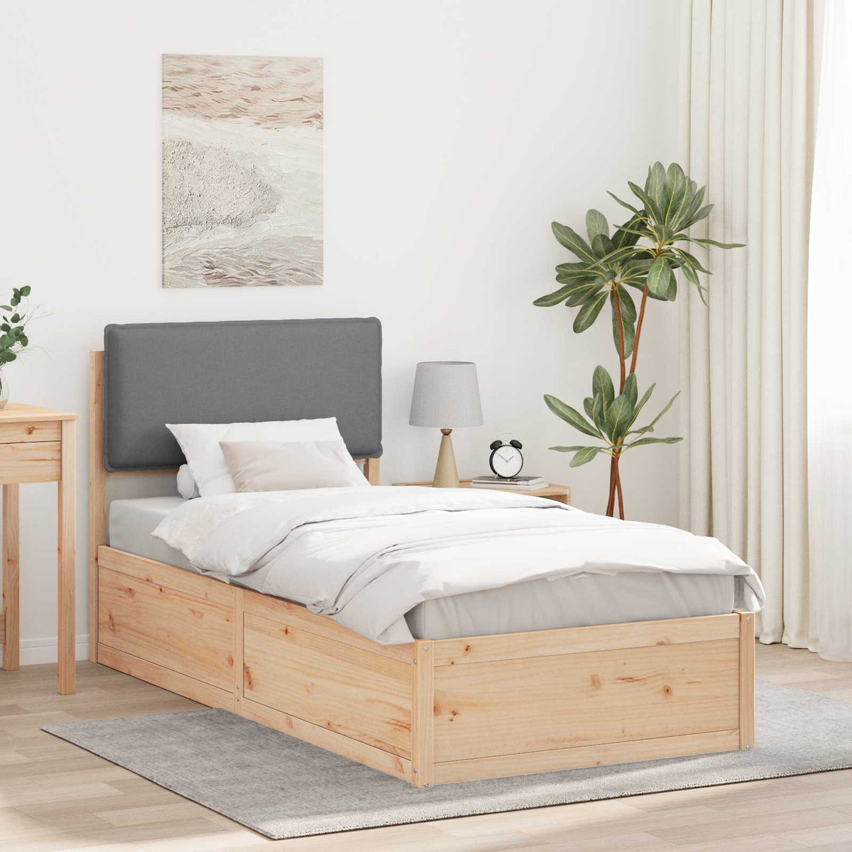 Vidaxl bedframe met gevoerd hoofdgedeelte lichtgrijs 75 x 190 cm