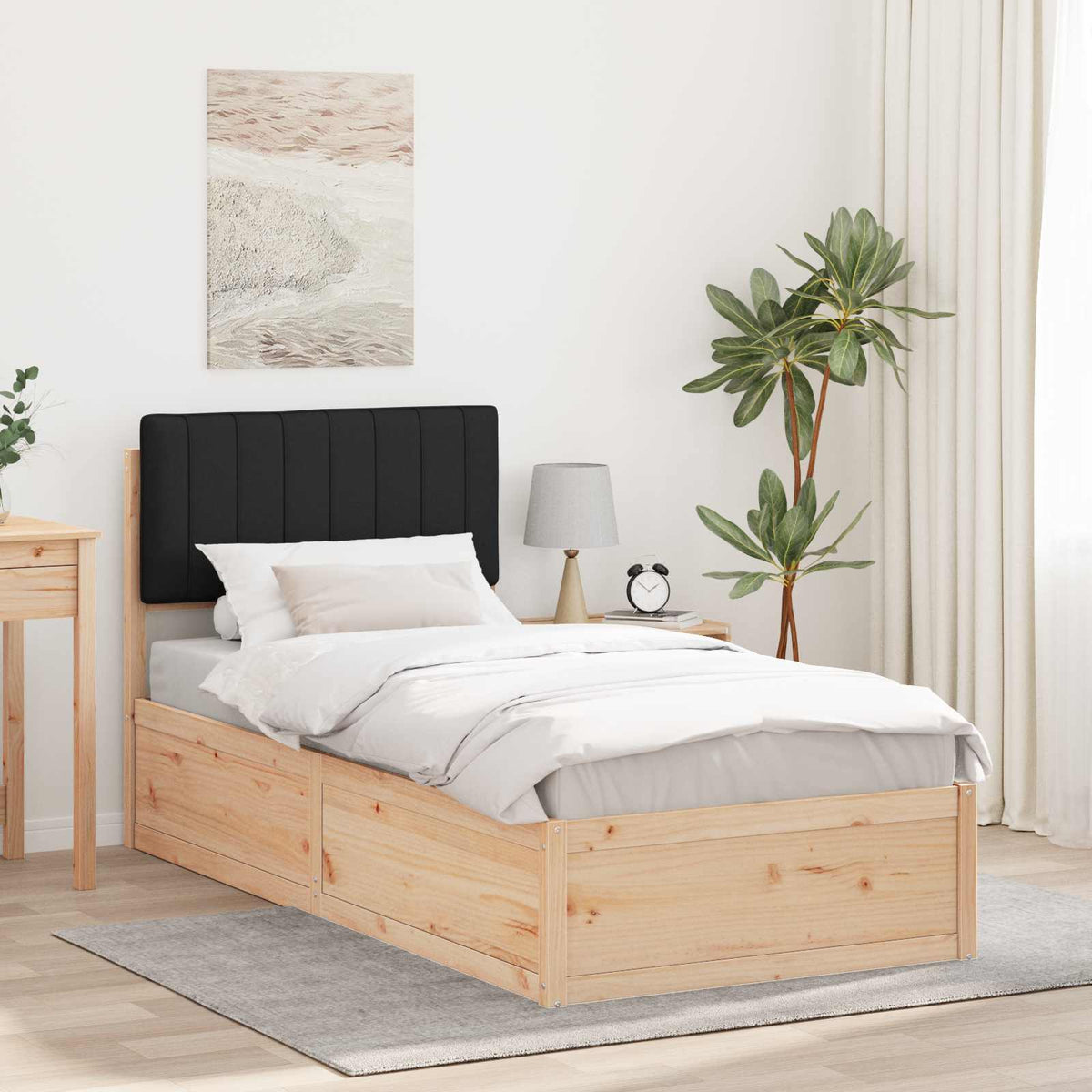 Vidaxl bedframe met gevoerd hoofdgedeelte zwart 90 x 190 cm