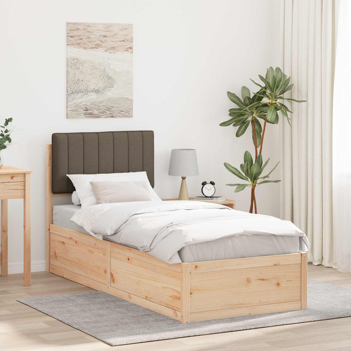 Vidaxl bedframe met gevoerd hoofdgedeelte taupe 75 x 190 cm