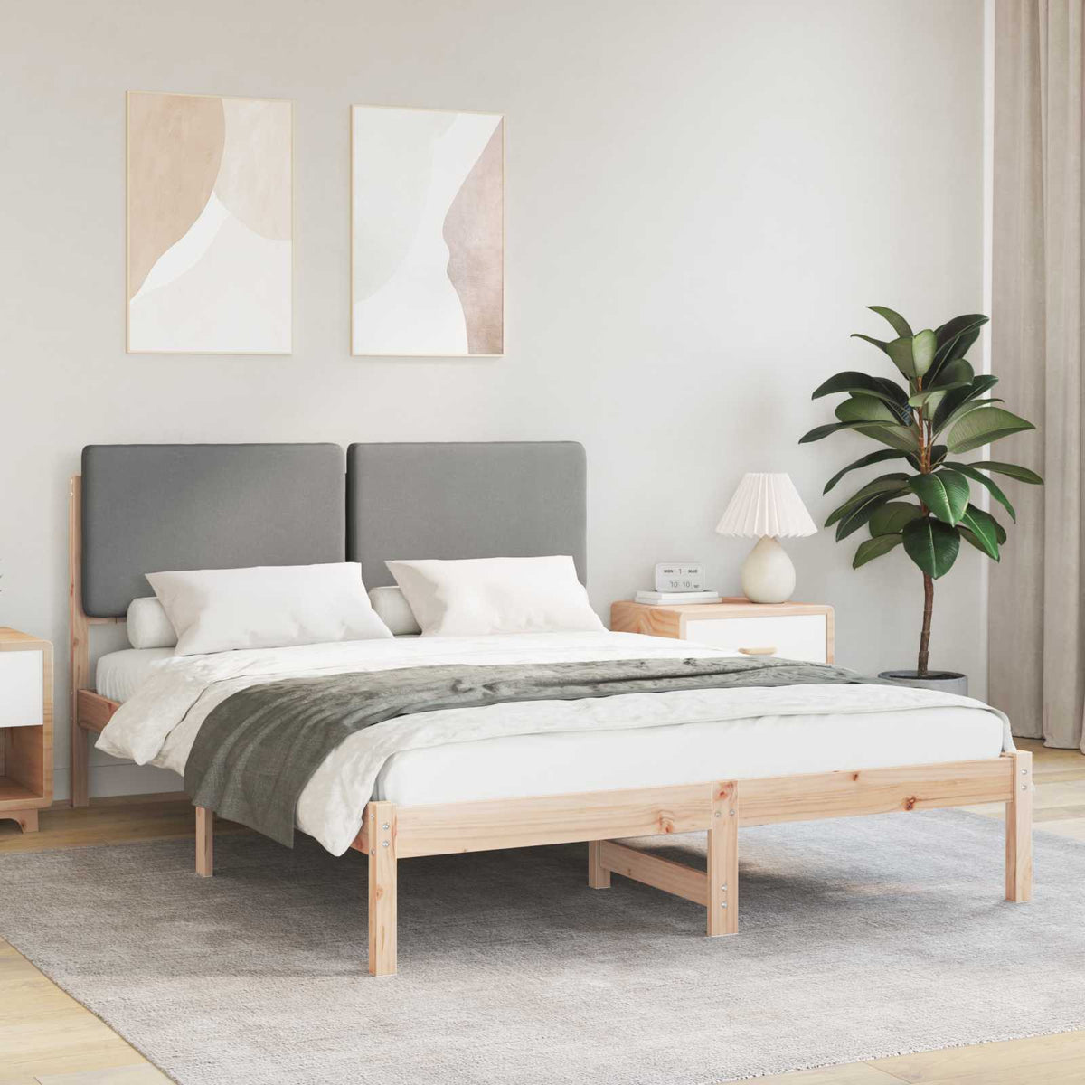 Vidaxl bedframe met gevoerd hoofdgedeelte lichtgrijs 140 x 190 cm