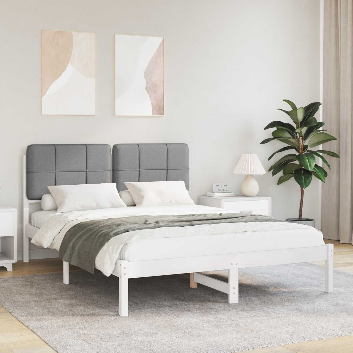 Vidaxl bedframe met gevoerd hoofdgedeelte lichtgrijs 140 x 200 cm