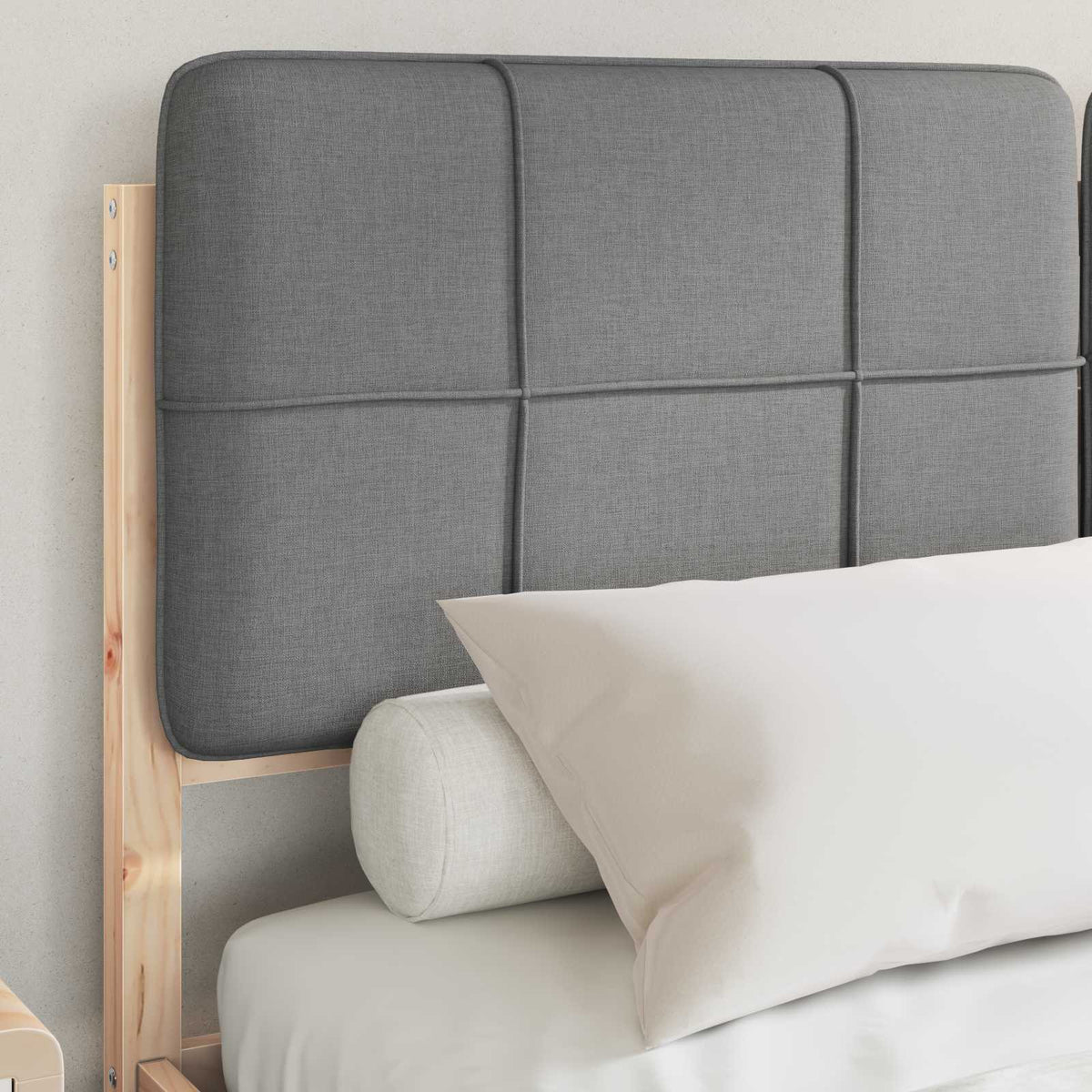 Vidaxl bedframe met gevoerd hoofdgedeelte lichtgrijs 135 x 190 cm