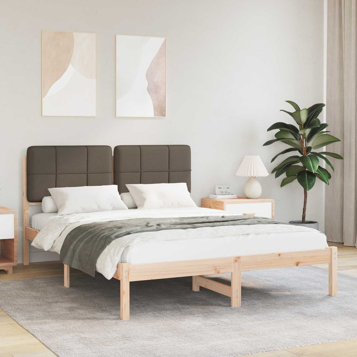 Vidaxl bedframe met gevoerd hoofdgedeelte taupe 135 x 190 cm