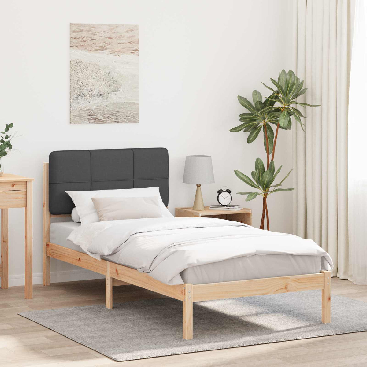 Vidaxl bedframe met gevoerd hoofdgedeelte donkergrijs 75 x 190 cm