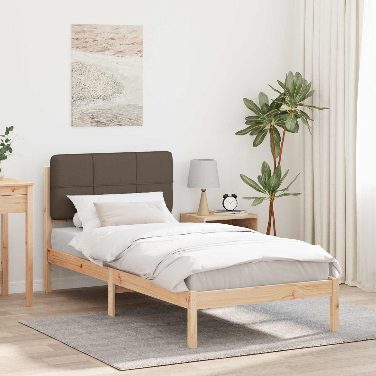 Vidaxl bedframe met gevoerd hoofdgedeelte taupe 75 x 190 cm