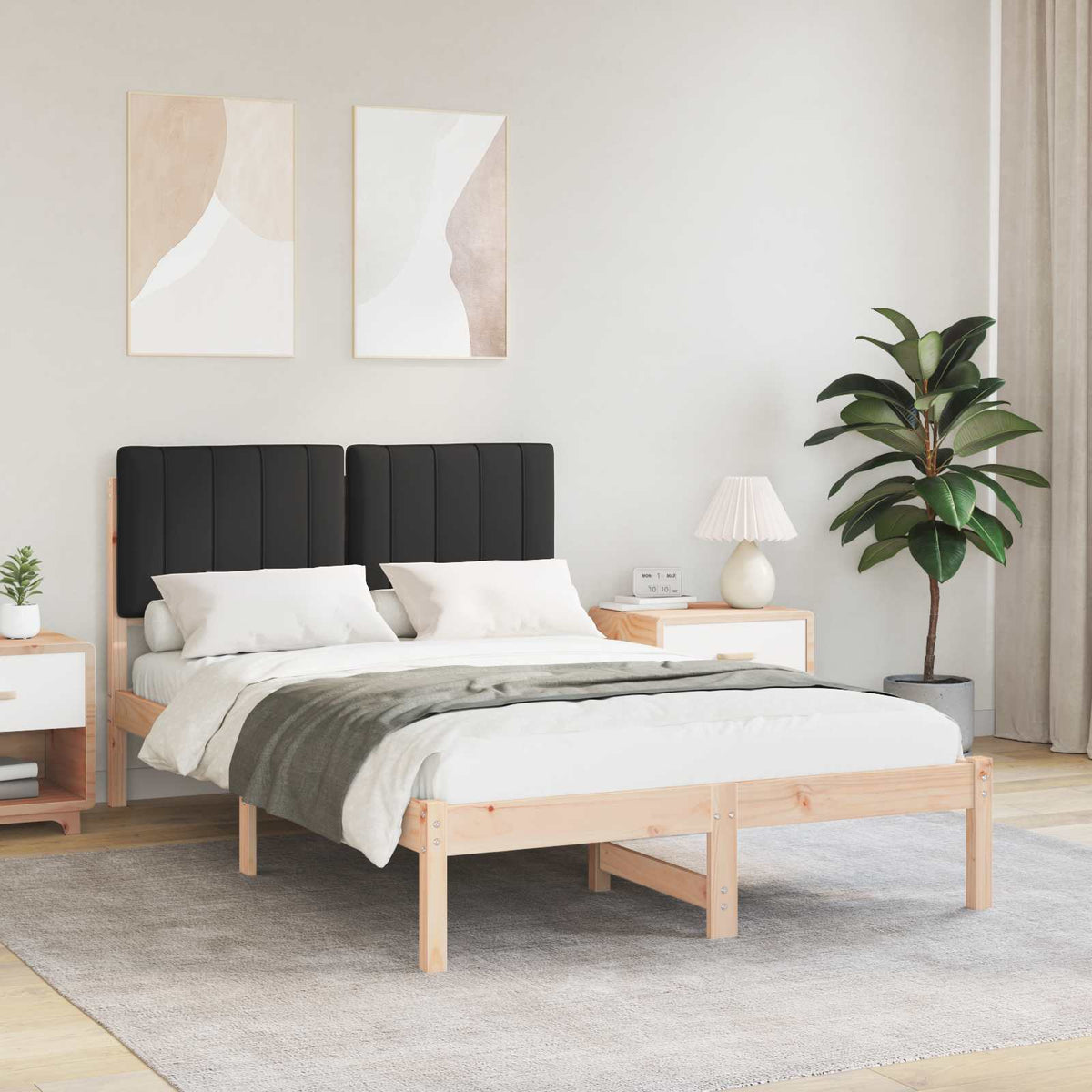 Vidaxl bedframe met gevoerd hoofdgedeelte natuurlijk en zwart