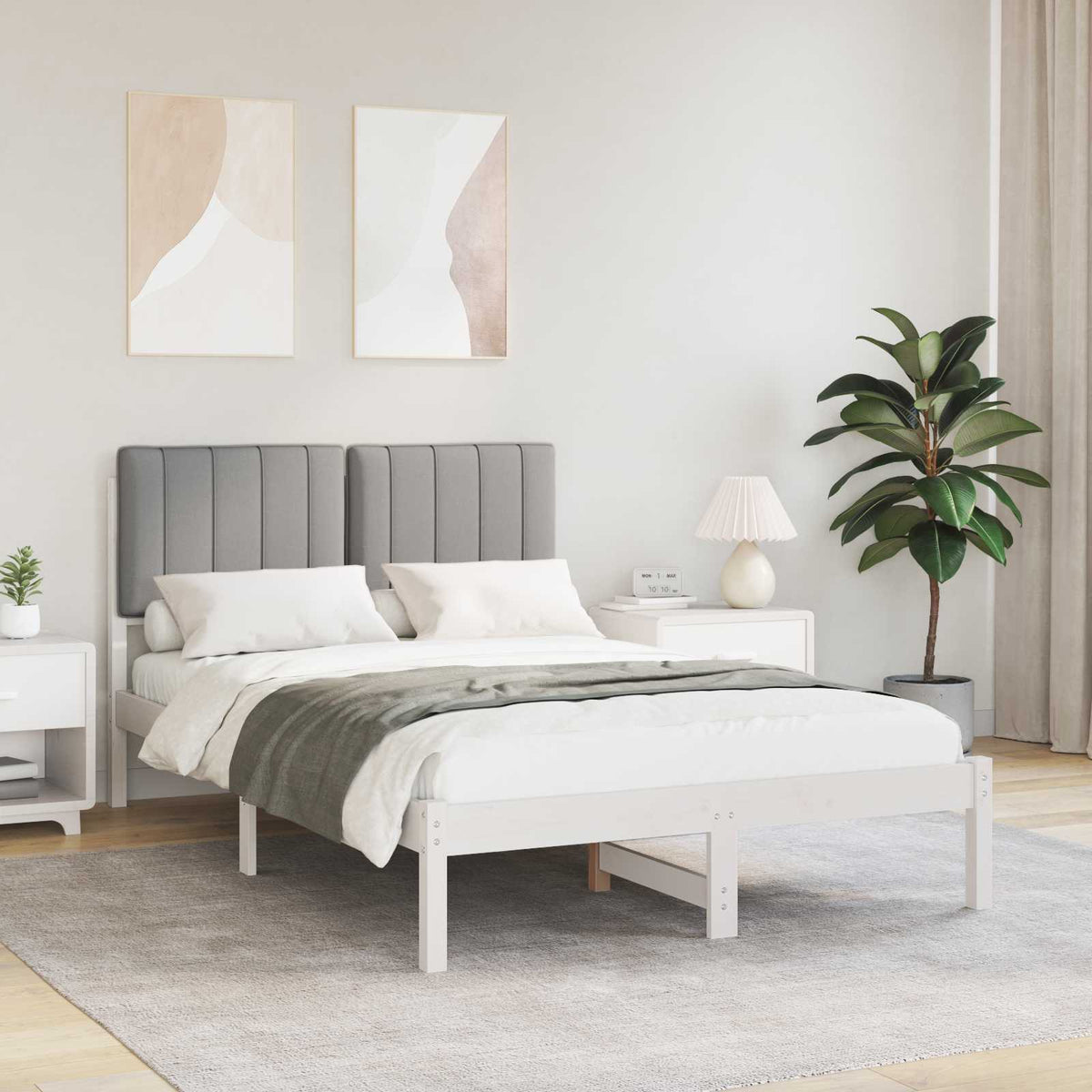 Vidaxl bedframe met gevoerd hoofdgedeelte wit en lichtgrijs