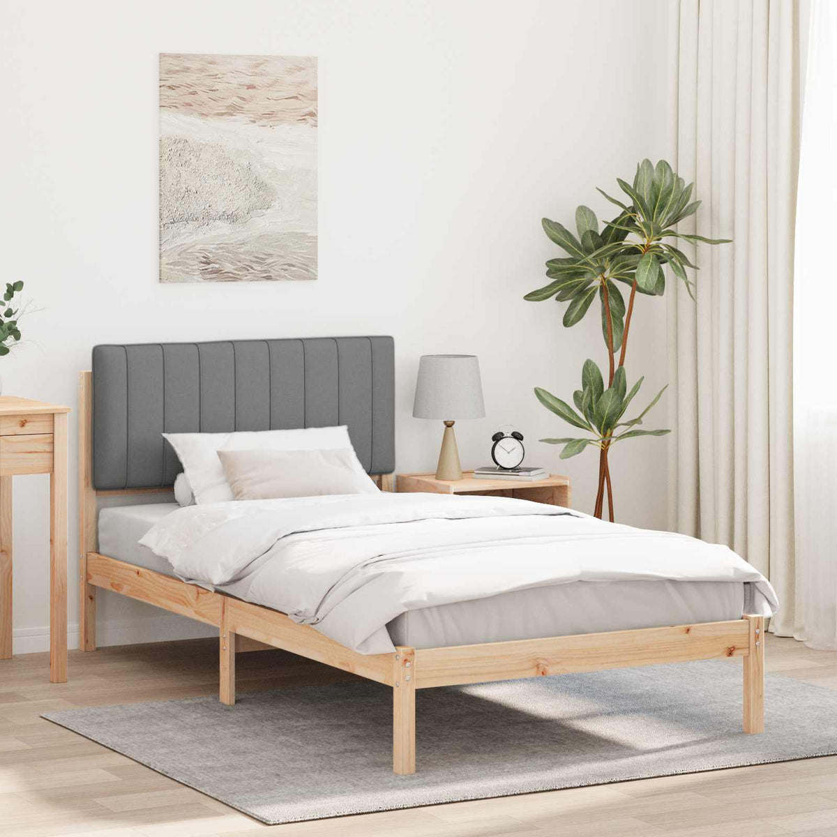 Vidaxl bedframe met gevoerd hoofdgedeelte lichtgrijs 100 x 200 cm