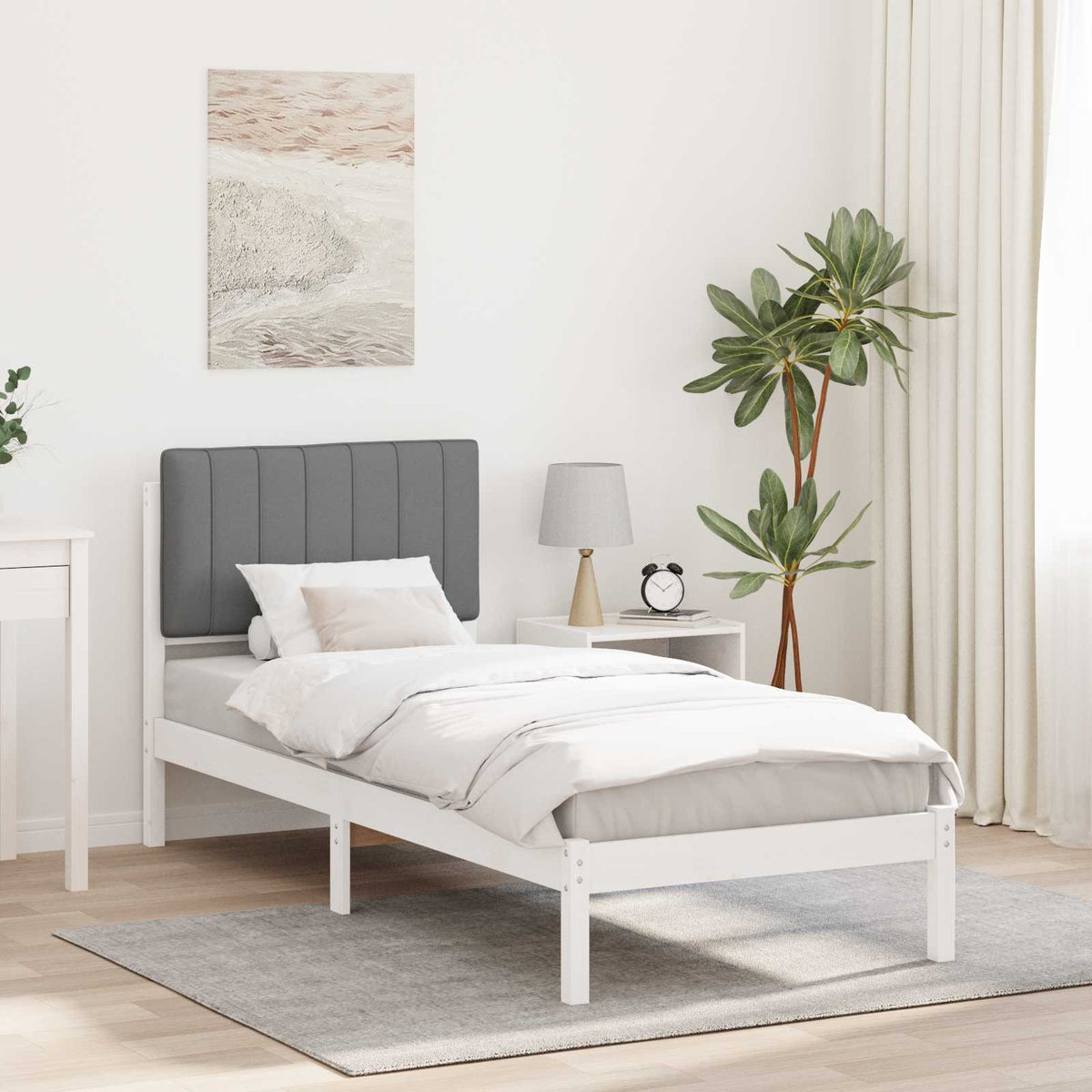 Vidaxl bedframe met gevoerd hoofdgedeelte lichtgrijs 80 x 200 cm