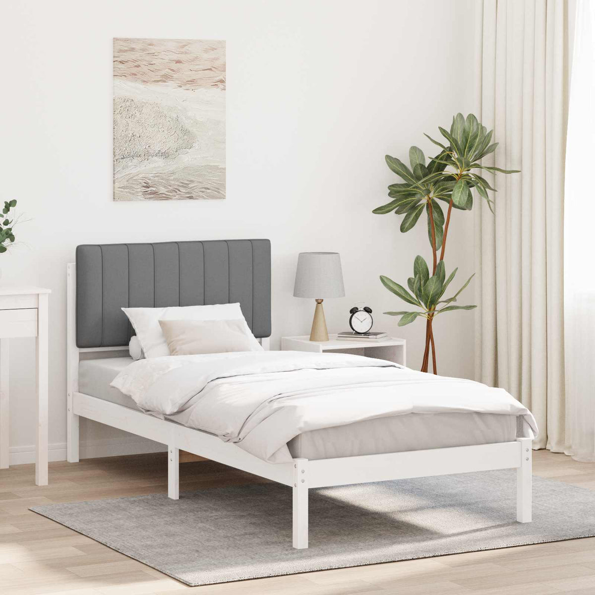 Vidaxl bedframe met gevoerd hoofdgedeelte lichtgrijs 90 x 190 cm
