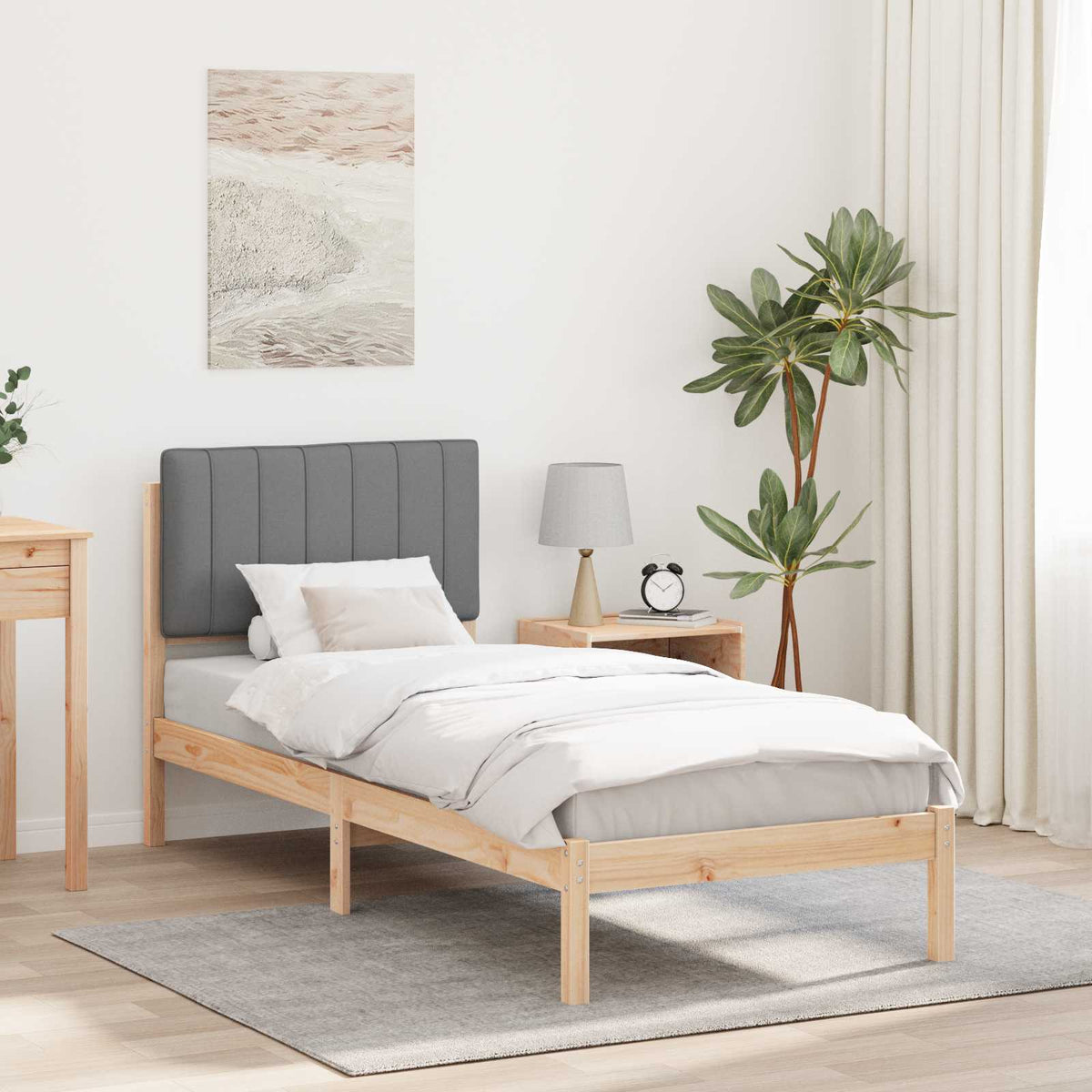 Vidaxl bedframe met gevoerd hoofdgedeelte lichtgrijs 75 x 190 cm