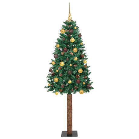 Vidaxl slanke kerstboom groen 180 cm pvc en massief dennenhout