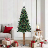 Vidaxl slanke kerstboom groen 180 cm pvc en massief dennenhout