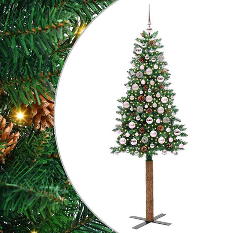 Vidaxl slanke kerstboom groen 180 cm pvc en massief dennenhout