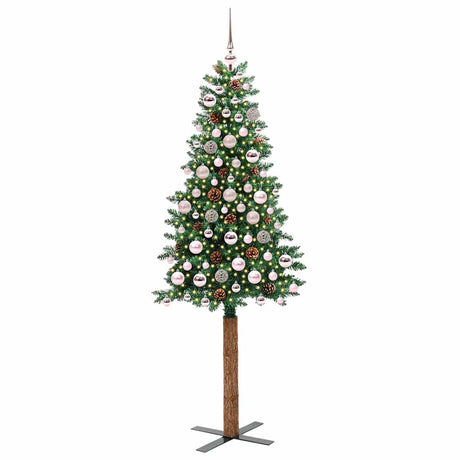Vidaxl slanke kerstboom groen 180 cm pvc en massief dennenhout