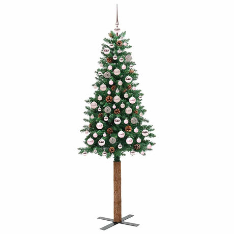 Vidaxl slanke kerstboom groen 180 cm pvc en massief dennenhout