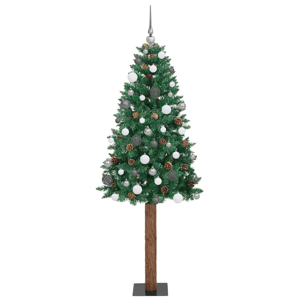 Vidaxl slanke kerstboom groen 210 cm pvc en massief dennenhout
