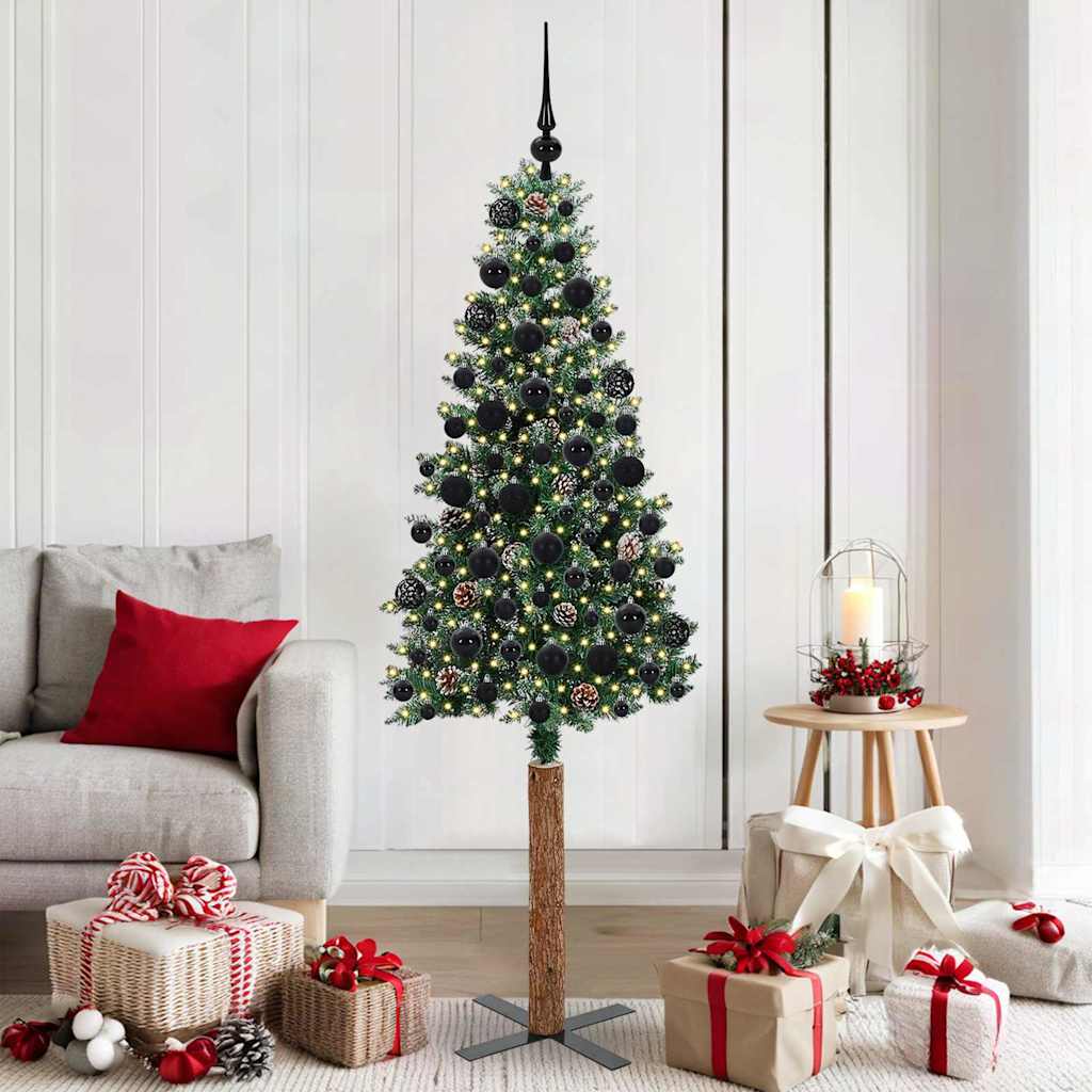 Vidaxl slanke kerstboom groen 180 cm pvc en massief dennenhout
