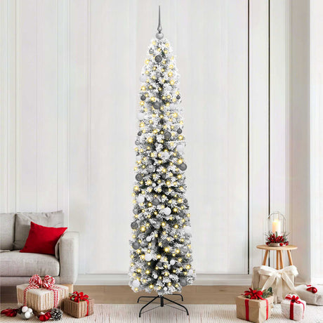 Vidaxl kunstkerstboom groen en wit 240 cm pvc en staal en kunststof