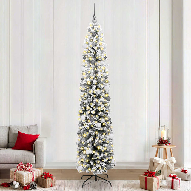 Vidaxl kunstkerstboom groen en wit 240 cm pvc en staal en kunststof