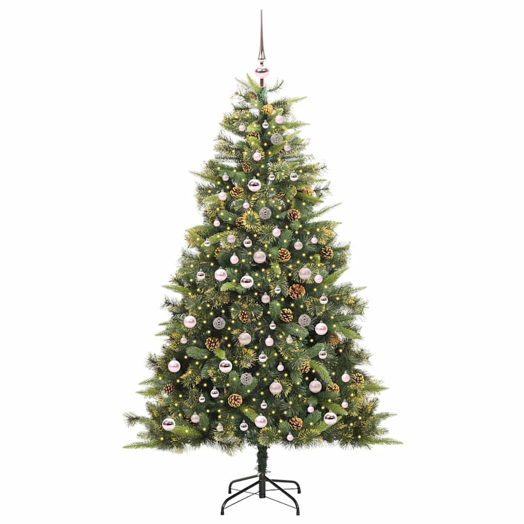 Vidaxl kunstmatige scharnier kerstboom met cones groen 210 cm
