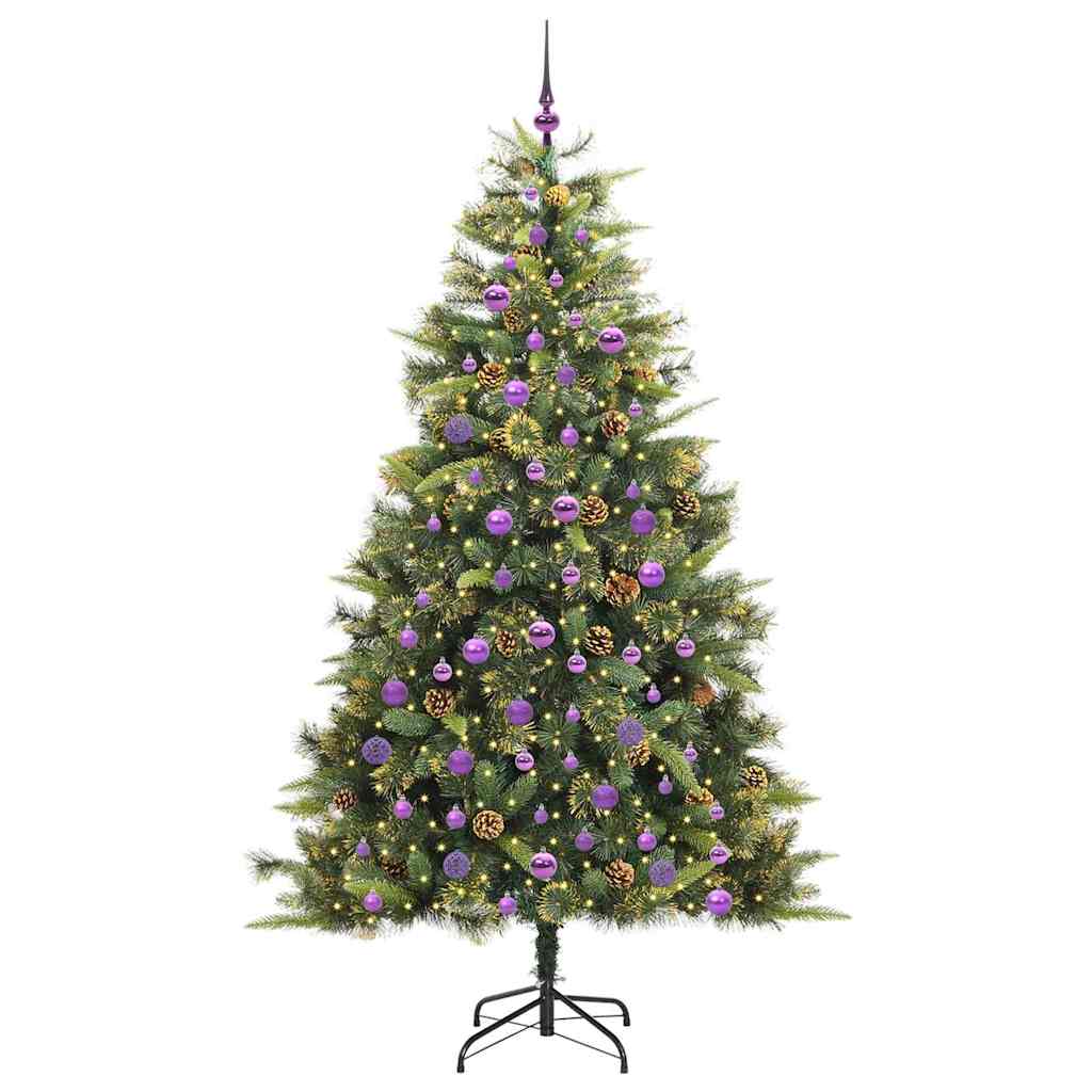 Vidaxl kunstmatige scharnier kerstboom met cones groen 210 cm