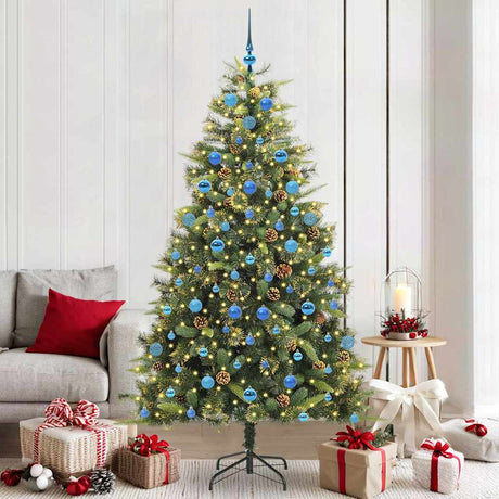Vidaxl kunstmatige scharnier kerstboom met cones groen 210 cm