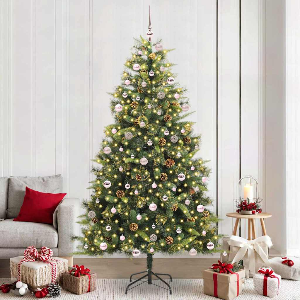 Vidaxl kunstmatige scharnier kerstboom met cones 300 led's warmwit