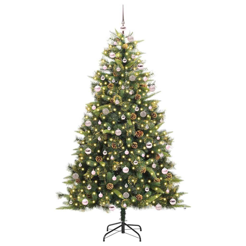 Vidaxl kunstmatige scharnier kerstboom met cones 300 led's warmwit