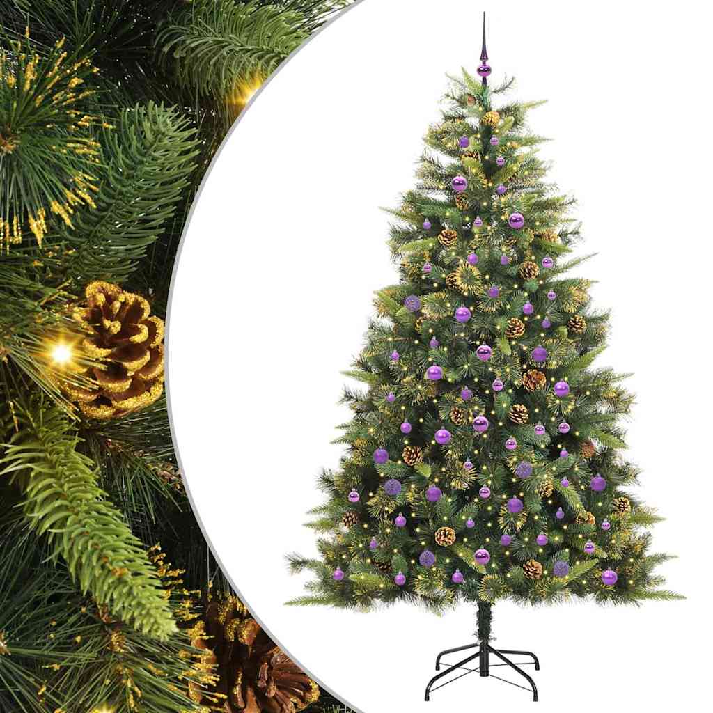 Vidaxl kunstmatige scharnier kerstboom met cones groen 240 cm