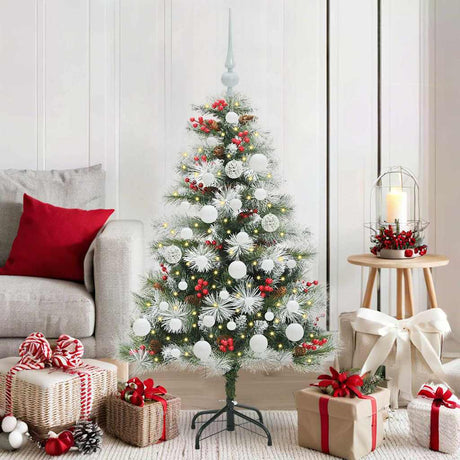 Vidaxl kunstkerstboom groen en wit 120 cm pvc en metaal en plastic
