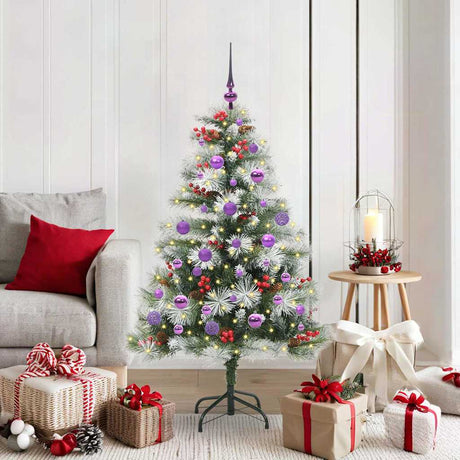 Vidaxl kunstkerstboom groen en wit 150 cm pvc en metaal en plastic