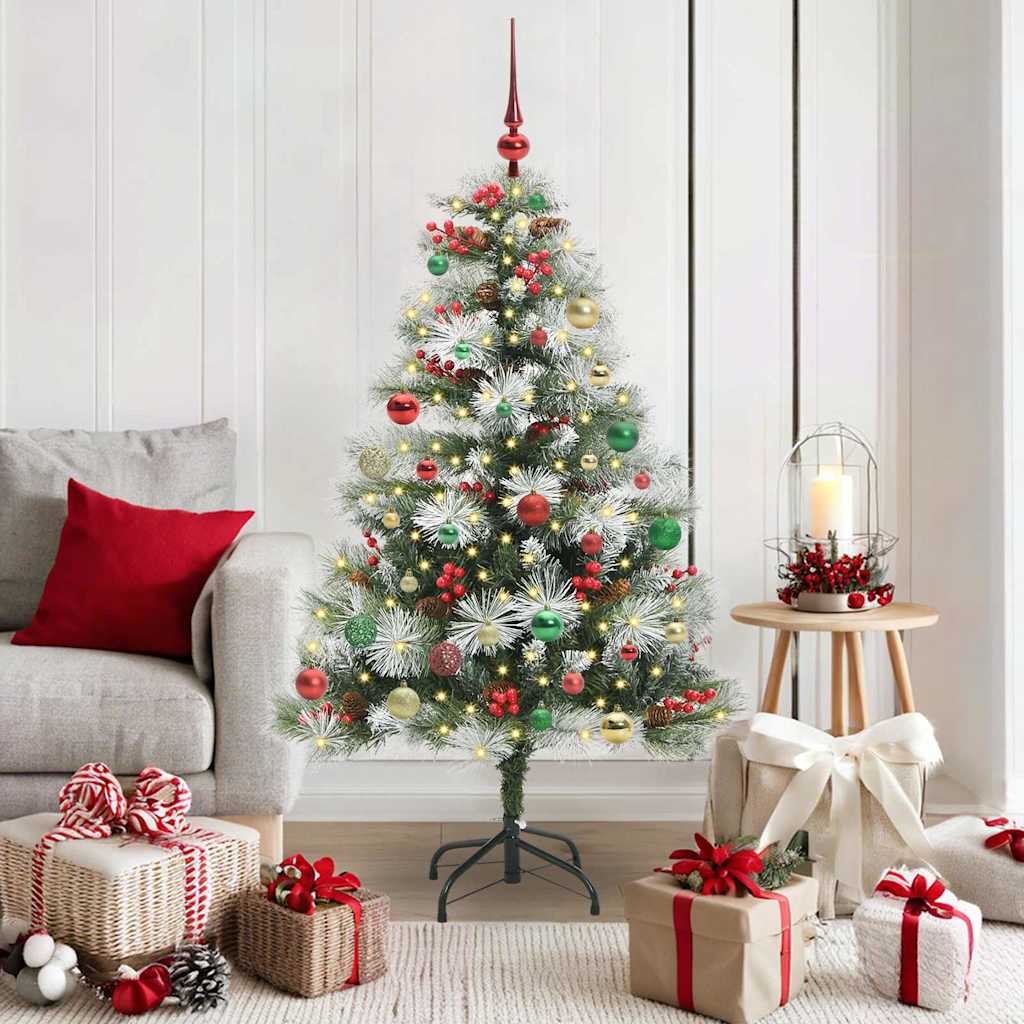 Vidaxl kunstkerstboom groen en wit 150 cm pvc en metaal en plastic