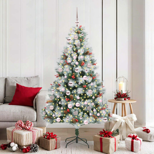 Vidaxl kunstkerstboom groen en wit 180 cm pvc en metaal en plastic