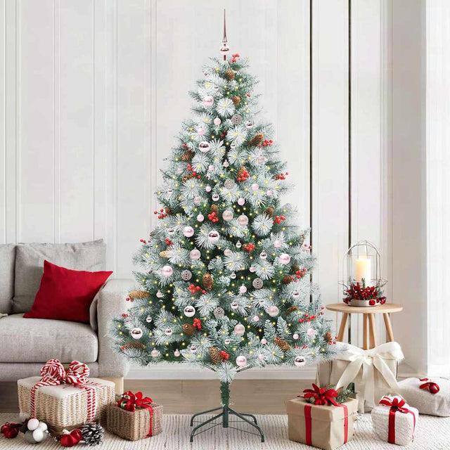 Vidaxl kunstkerstboom groen en wit 210 cm pvc en metaal en plastic