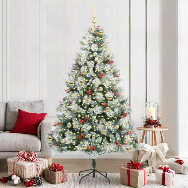 Vidaxl kunstkerstboom groen en wit 210 cm pvc en metaal en plastic