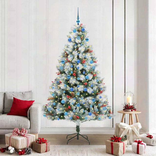 Vidaxl kunstkerstboom groen en wit 210 cm pvc en metaal en plastic