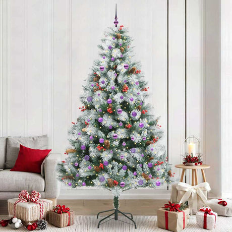 Vidaxl kunstkerstboom groen en wit 240 cm pvc en metaal en plastic