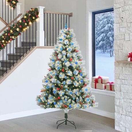 Vidaxl kunstkerstboom groen en wit 240 cm pvc en metaal en plastic