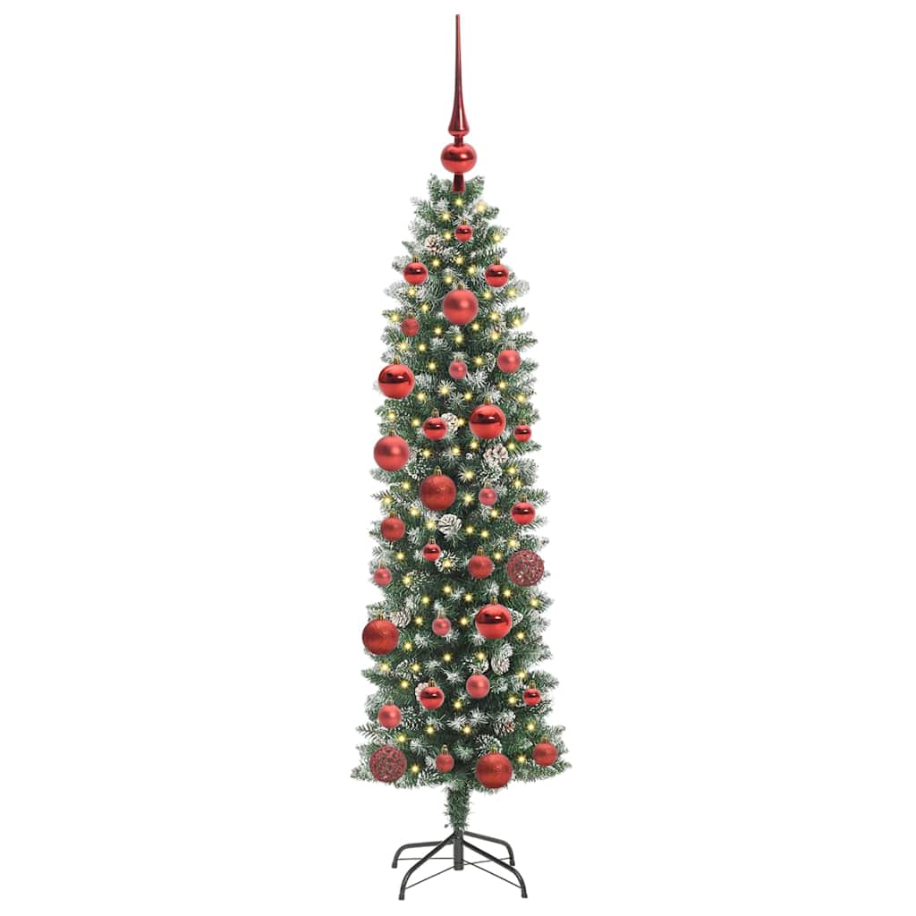 Vidaxl kunstmatige slanke kerstboom met 150 led groen en wit 150 cm